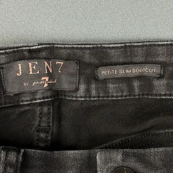 Jen7 Seven For All Mankind 7FAM Jeans Womens 8 Black Petite Slim Bootcut Stretch - Picture 13 of 16